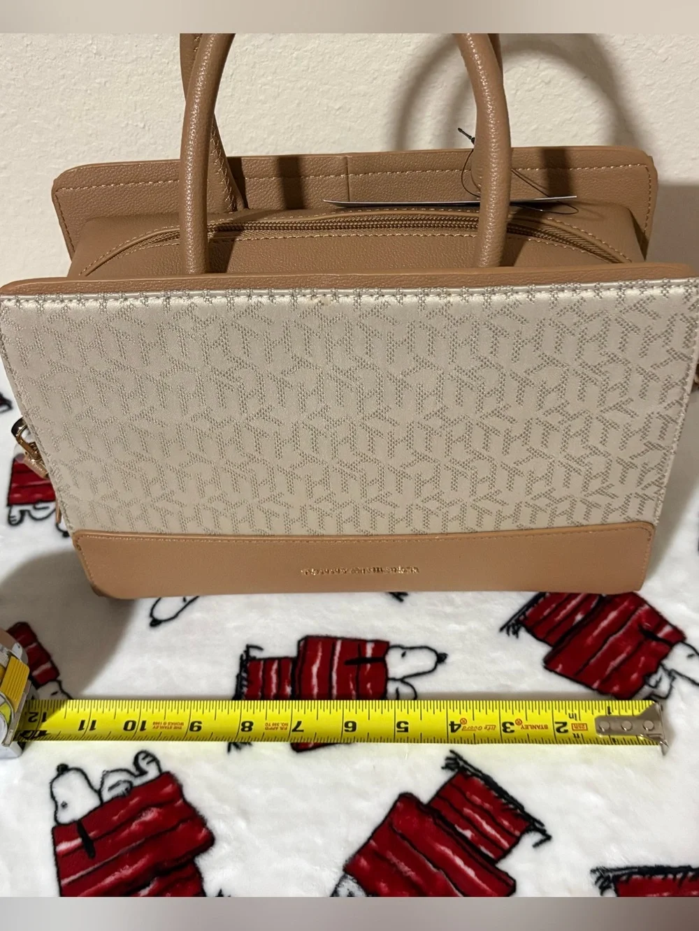 Tommy Hilfiger Beige & Tan Monogram Convertible Satchel